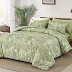 Yiran Sage Green Floral Comforter Set Queen Size, 7 Piece Botanical Comforter - Image 2
