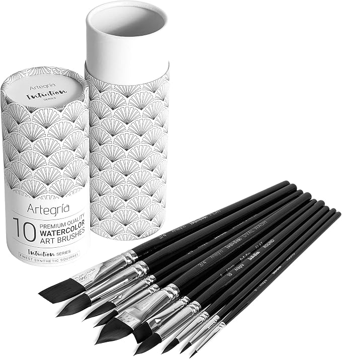 ARTEGRIA Watercolor Brush Set, 10 Professional Soft Synthetic Squirrel Paint - Image 8