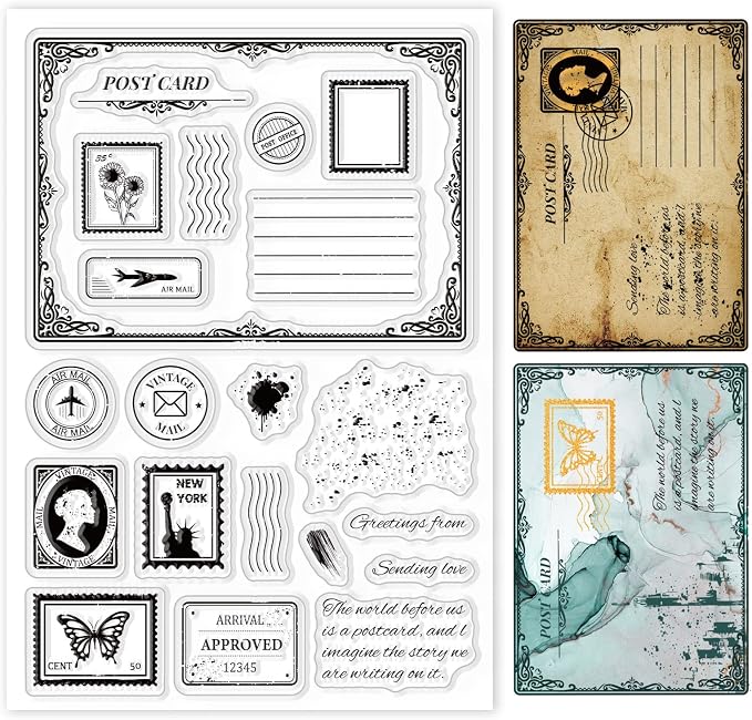 GLOBLELAND Postcard Border Edge Silicone Clear Stamp Postmark Transparent by GLOBLELAND