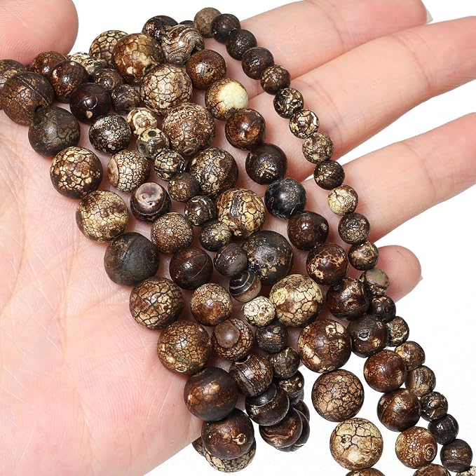 35pcs Round Loose Brown Crack Old Agate Beads - Image 5