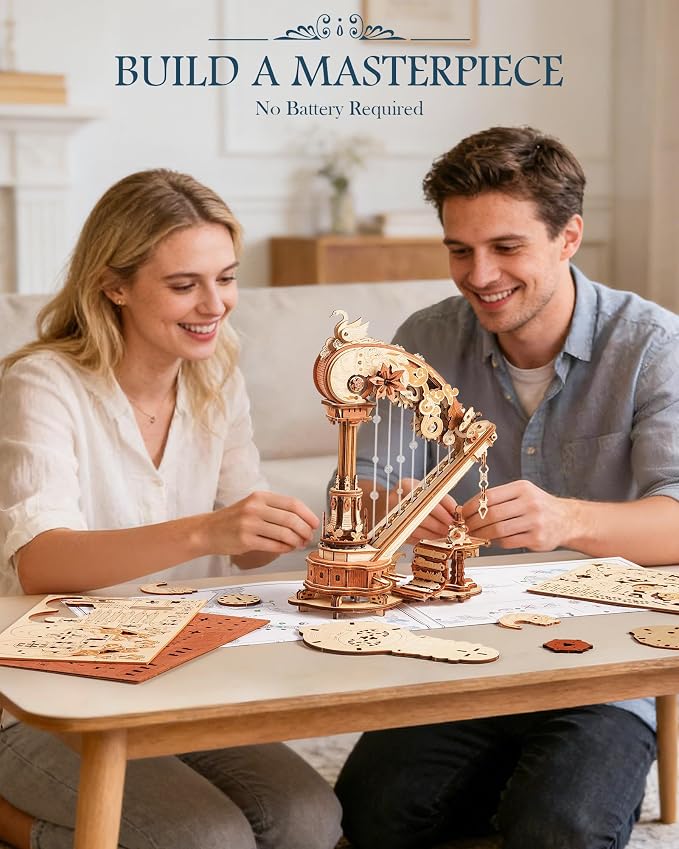 ROKR 3D Wooden Puzzle Harp Music Box, Building Model Kit - Image 2