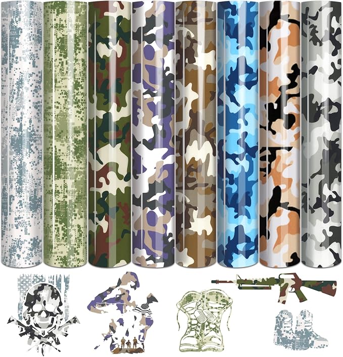 Tintnut Multi-Style Camo Heat Transfer Vinyl, easy cut & weed, stretch washable by Tintnut