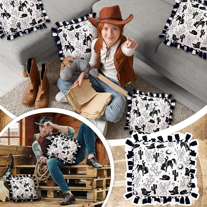 Chunful 6 Sets Western Cowboy Tied Pillow Craft Kit DIY No Sew Pillow Supplies - Image 3