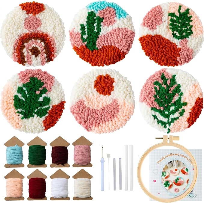 Avtytsda 6PCS Punch Needle Coaster Kit, Easy Punch Needle DIY Embroidery Set by Avtytsda