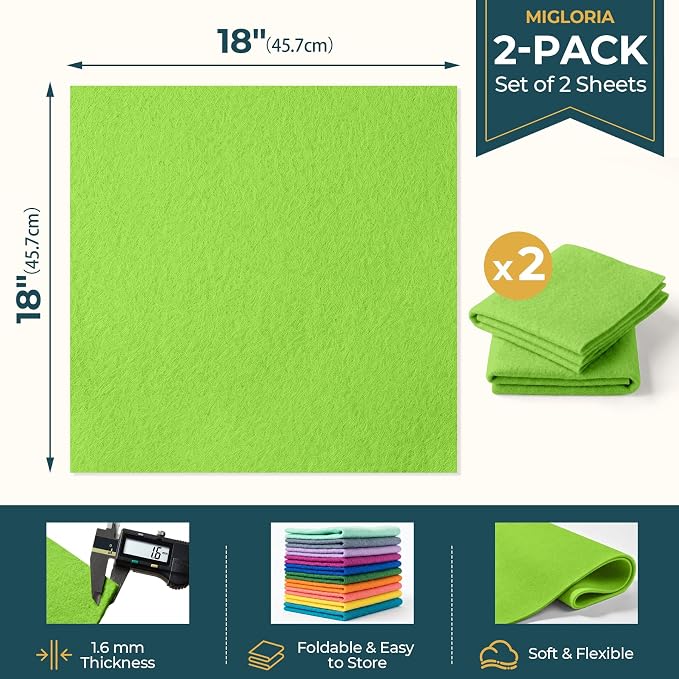 Felt Fabric Sheet 18 x 18 Inch, 1.6mm Thick | Soft and Flexible Nonwoven - Image 2