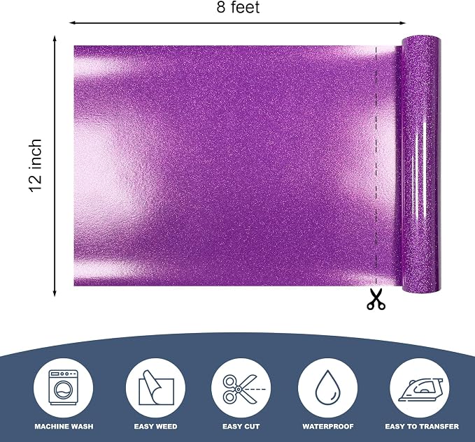 Purple Glitter Heat Transfer Vinyl 12" x 8 ft HTV - Image 2