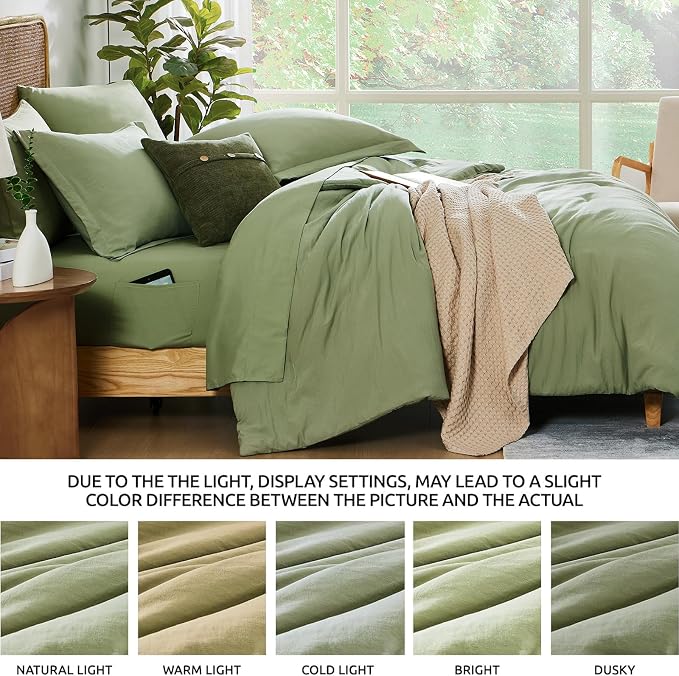 WRENSONGE King Size Comforter Set- 7 Pieces Soft Sage Green Bed in a Bag King - Image 7