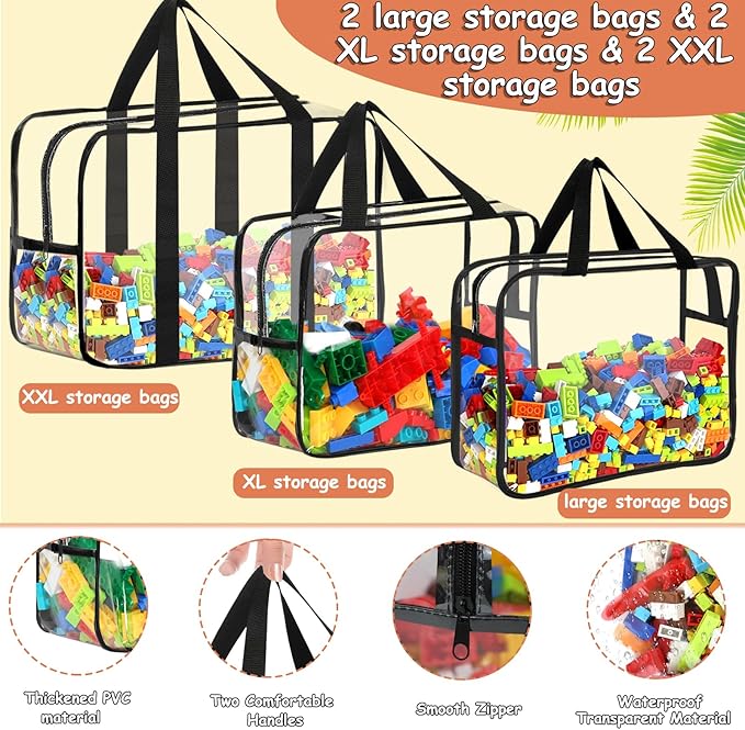 6 Packs Toy Storage Bags with Labels, Reusable Clear PVC Board Game Storage - Image 3