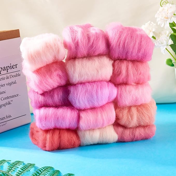FASHEWELRY 2.65 oz Pink Wool Roving - Image 6
