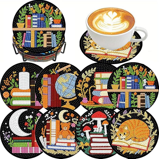 Clendo 8 Pcs 5D Book Diamond Art Coasters Kits by Clendo