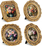 Qunclay Vintage Mini Picture Frames Set of 4, Round Rectangle Ornate Small by Qunclay