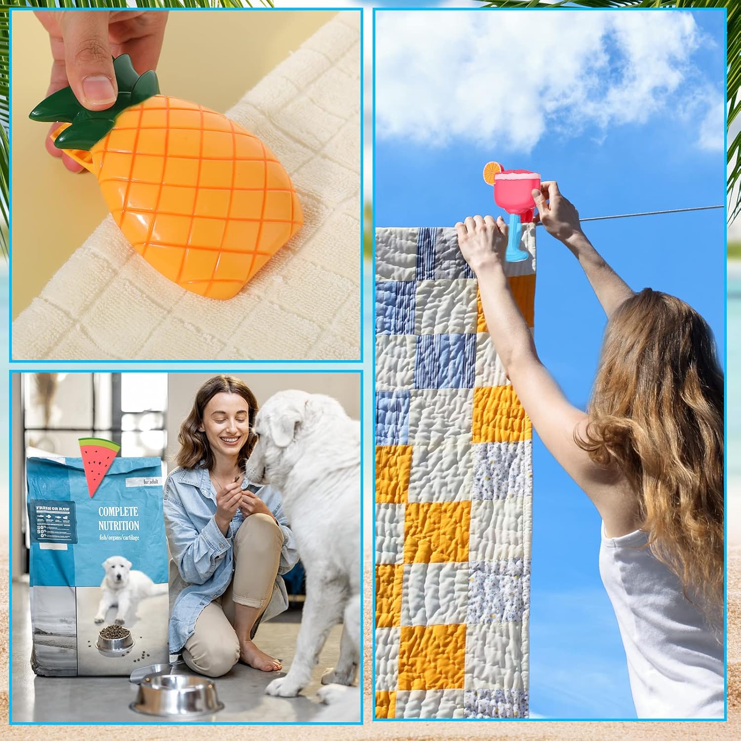 Sieral 8 Pcs Beach Towel Clips Beach Chair Pool Clips for Chairs Plastic Windproof Holder Funny Decorative Clothespins for Patio Accessories Summer, 4 Styles(Cute Style)