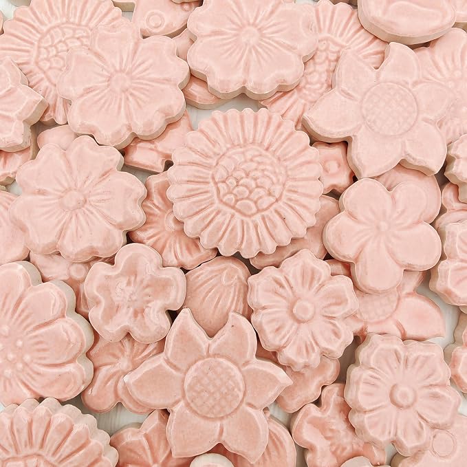 500g/1.1lb Ceramic Mosaic Tiles Mixed Shapes of Flowers, Mushrooms - Image 3