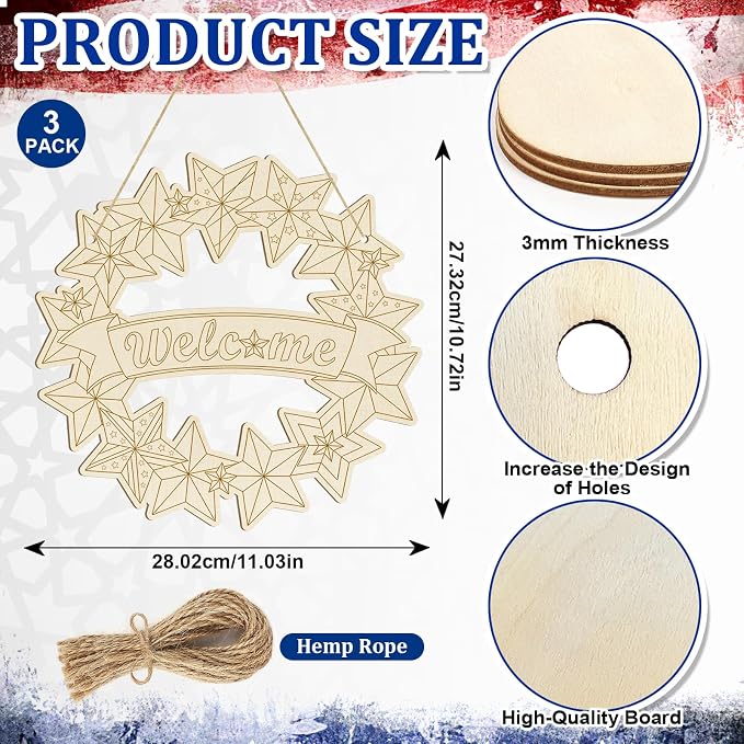 Large 12" Wooden 4th of July Crafts Star Ornaments to Paint, DIY Blank - Image 2