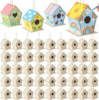 DoubleFill 100 Pcs 4. 33" DIY Wooden Birdhouses Craft by DoubleFill