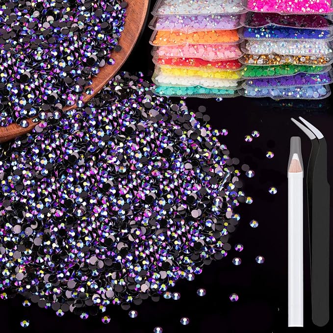 5000pcs 2mm Resin Rhinestones Bulk, Purplish Black AB Flatback Round Jelly by BELLEBOOST