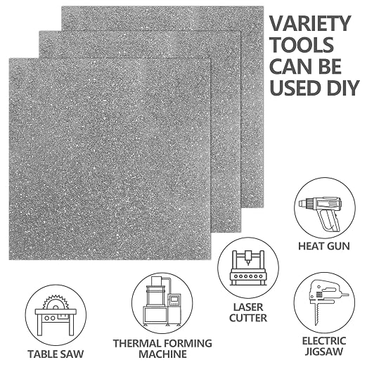 3 Pcs Glitter Silver Glossy Acrylic Sheets, 7.87 x 7.87 x 1/10 Inch Laser - Image 6