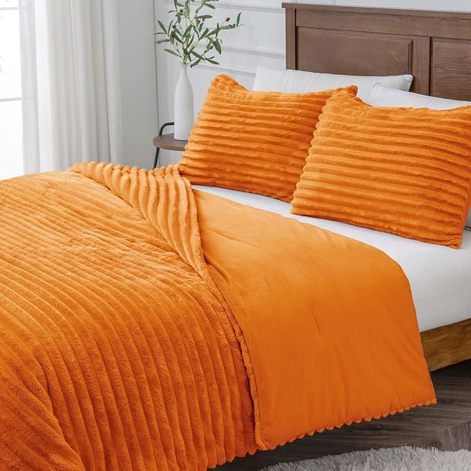 BEDELITE Fleece King Comforter Set -Super Soft & Warm Fluffy Burnt Orange - Image 9
