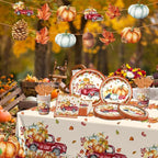 142Pcs Fall Party Plates and Napkins Party Supplies, Autumn Pumpkin Leaves - Image 3
