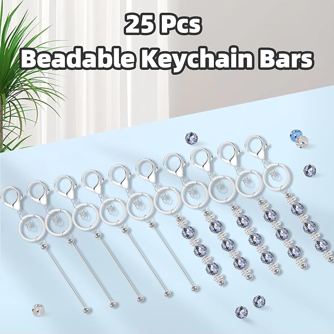 Mlife 25 Pcs Beadable Keychain Bars, Blanks Bead Keychain Making Kit, Bulk - Image 5