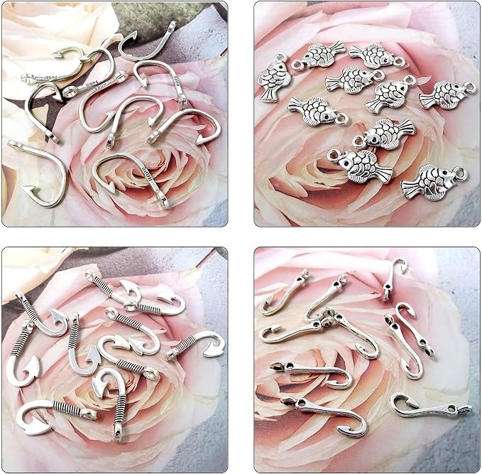 Honbay 60PCS Alloy Fish Hook Double Sided Fish Charms Pendant Fishing Jewelry - Image 5