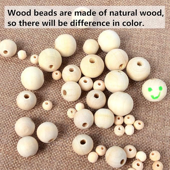 200pcs 12MM Wood Beads Natural Unfinished Round Wooden Loose Beads Wood Spacer - Image 5