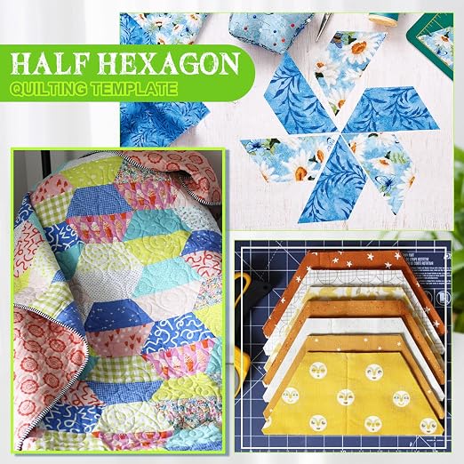 Kigley 8 Pcs Half Hexagon Quilting Templates and Rulers 1/1.5/2/3/4/5/6/7 Inch - Image 4