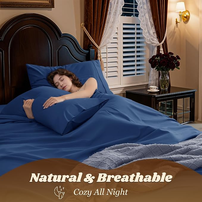 LBRO2M 1000 Thread Count 100% Cotton Sheets Set, Full Size Bed Sheet 4 Piece - Image 5