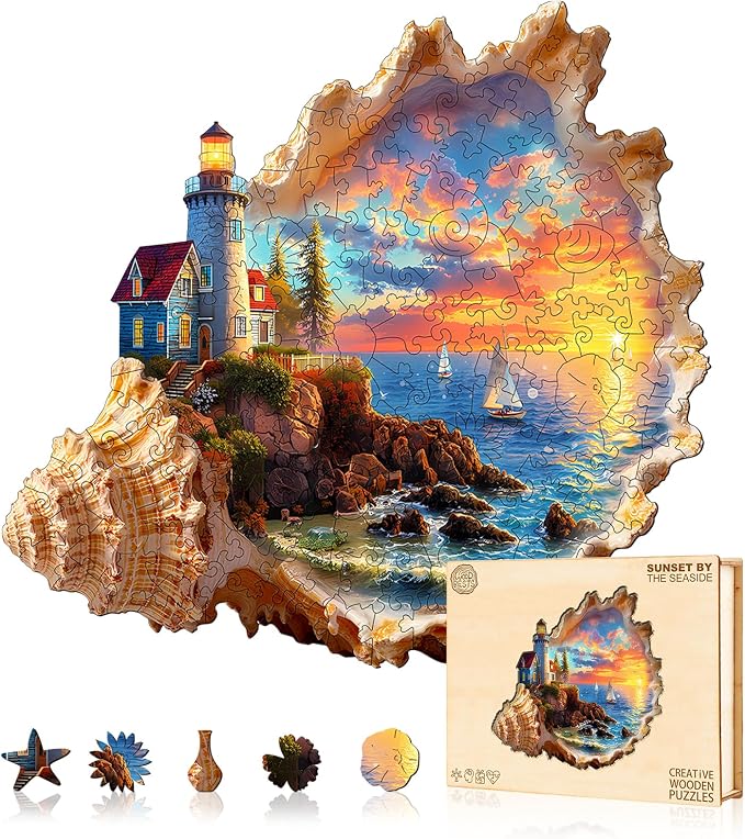 Jigfoxy Wooden Puzzles for Adults, Sunset by the Seaside Wood Puzzles Adult by Jigfoxy