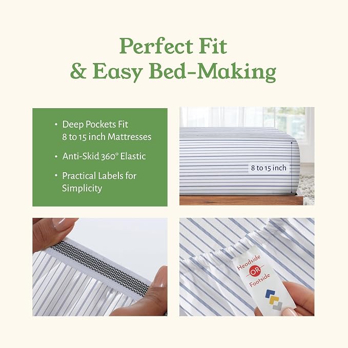 California Design Den California King Sheet Stripe, 100% Organic Cotton Percale - Image 6