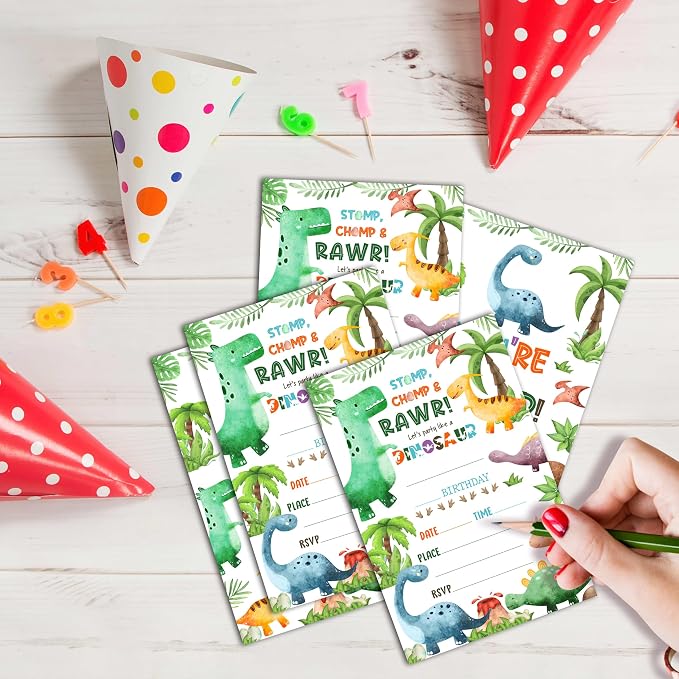 Dinosaur Birthday Invitations, 25 Double-Sided Invitation Cards - Image 3
