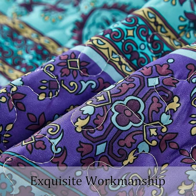 WONGS BEDDING Boho Quilt Twin Size, 2 Pieces Purple Blue Bohemian Lightweight - Image 6