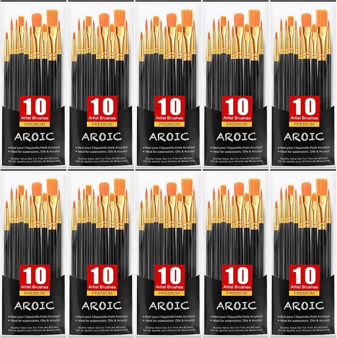 AROIC Paint Brush Set, 10 Pack 100 Pcs Acrylic Paint Brushes Artist Paint by AROIC