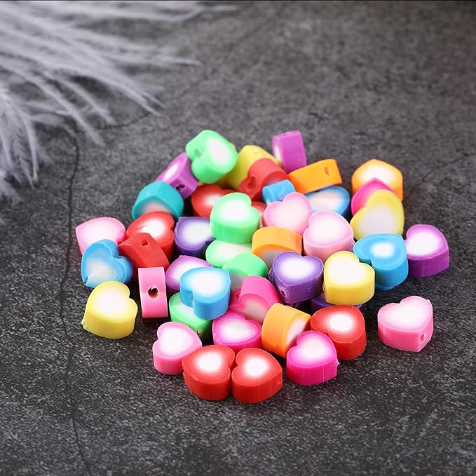 100pcs Colorful Heart Polymer Clay Spacer Beads - Image 4