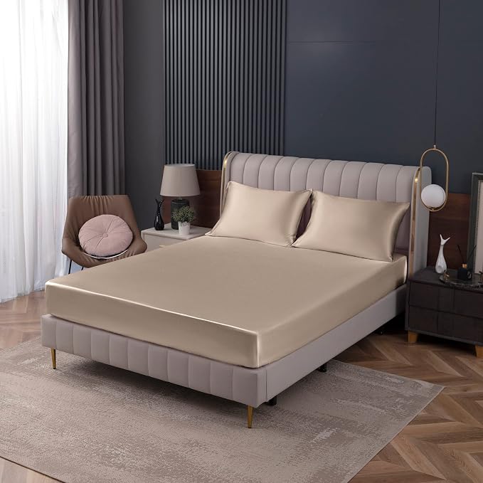 Homiest Taupe Satin Fitted Sheet King Size, Deep Pocket, Luxury & Ultra Soft - Image 9