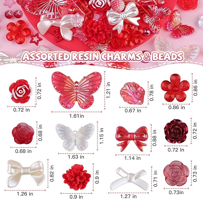 350 Pieces 3D Resin ABS Colorful Rose Flower Bows Butterfly Charms - Image 3