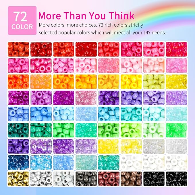 4 Boxes Pony Beads 72 Colors 9mm Friendship Bracelets Making Kit, Rainbow Kandi - Image 6