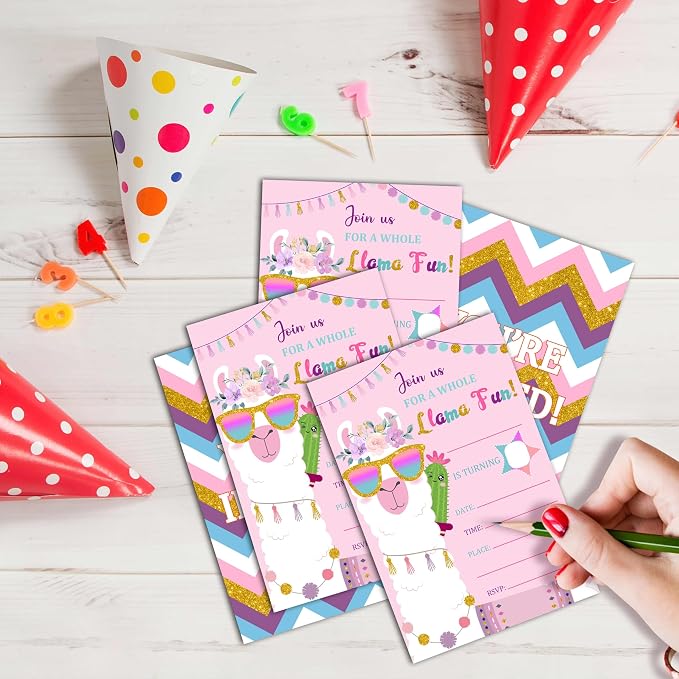 Llama Birthday Invitations, 25 Double-Sided A Whole Llama Fun Alpaca Party - Image 3