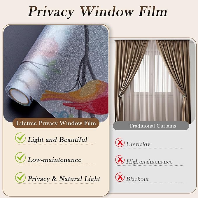 Coavas Stained Glass Window Film, Decorative Frosted Glass Window Privacy Film - Image 9