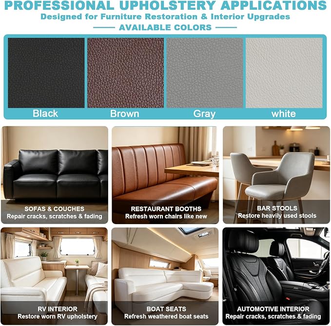 Black Faux Leather Fabric 197"×55" Lychee Grain Upholstery Vinyl - Image 4