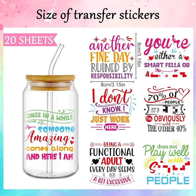 Rngmsi 20 Sheets Funny Sarcastic UV DTF Cup Wrap, Cold UV DTF Stickers | - Image 2