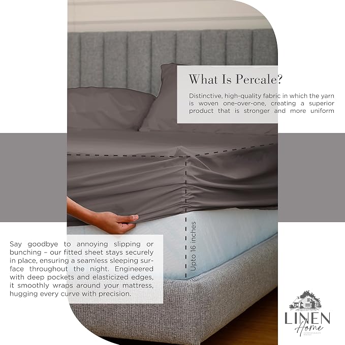 Linen Home 100% Cotton Percale Sheets Twin Size, Deep Pocket, 3 Pieces Set - Image 4