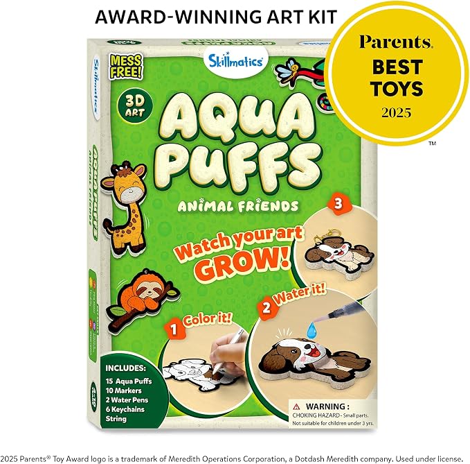 Skillmatics Aqua Puffs 3D Art Kit – Animals, Mess-Free Paint by Number Kit | - Image 4