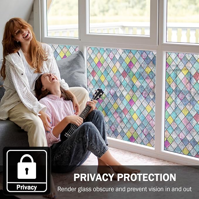Stained Glass Window Film, Window Privacy Films, Colorful Lattice Window Tint - Image 3