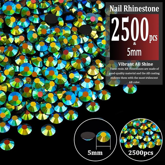 2500pcs 5mm Resin Rhinestones Bulk, Emerald Black AB Flatback Round Jelly - Image 2