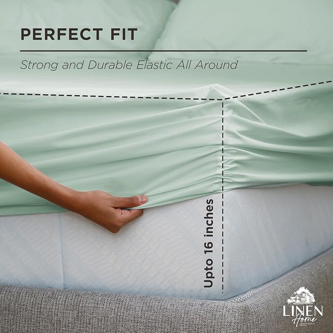 Linen Home 100% Cotton Percale Weave Fitted Sheet, Twin Size, Pastel Turk - Image 3