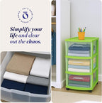 HOMZ Drawer Tower, 3-Tier Clear Plastic Storage Organizer Cart, Bold Lime Frame - Image 6