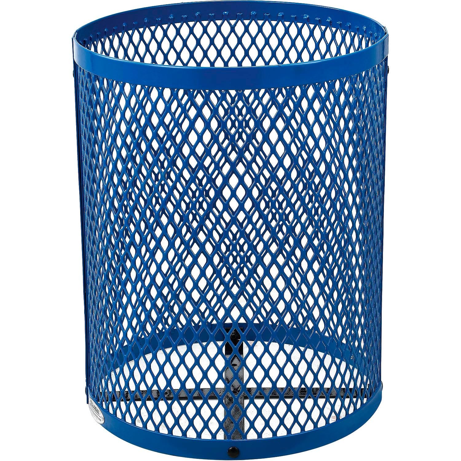 Global Industrial 36 Gallon Outdoor Steel Trash Can with Dome Lid, Plastic Liner and Anchor Kit Included, 23-1/2" Diameter x 40" H, Powder Coat Finish, Unassembled, Blue