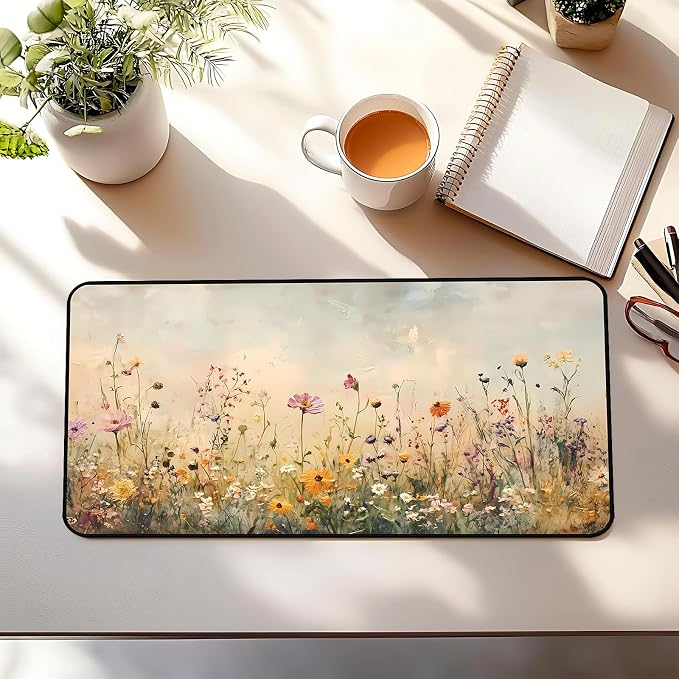 Beige Watercolor Flower Desk Mat, Oil Painting Style Desk Matt, Plant Flower - Image 3
