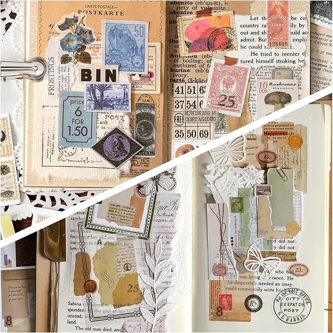 PRSTINCOL 6 Sets 300 Pcs Washi Stickers Book, Vintage Aesthetic Sticker Set - Image 6